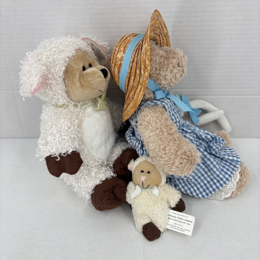 Starbucks Bearista Bears 3 Plush Lil Bo Peep Straw Hat Sheep Costume Mini Lamb - Picture 7 of 12